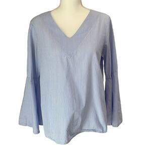 PHILOSOPHY Top Womens SM Blue Pinstripe Bell Sleeve Preppy Crisp Coastal